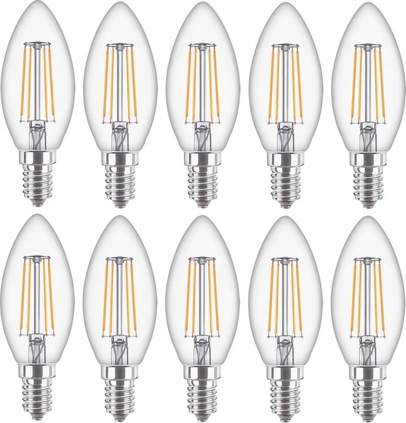 Voordeelpak 10 stuks Philips LED Kaarslamp 4.3W 470lm 2700K Helder | Niet dimbaar | 4.3 watt | 470 lumen | Extra Warm Wit | 230V | 15.000 Branduren | 470 | | E14 | 15.000 Branduren fra Philips – produktbillede
