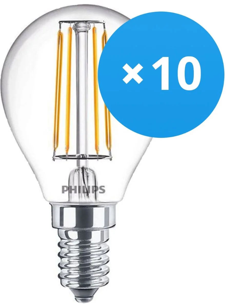 Voordeelpak 10x Philips Corepro LED Lustre E14 Kogel Filament Helder 4.3W 470lm - 827 Zeer Warm Wit | Vervangt 40W de Philips – photo produit