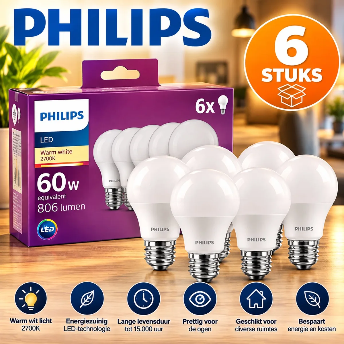 Voordeelpak 6x Philips Corepro LED Lamp E27 Peer Mat 8.5W 1055lm - 830 Warm Wit | Vervangt 75W de Philips – photo produit