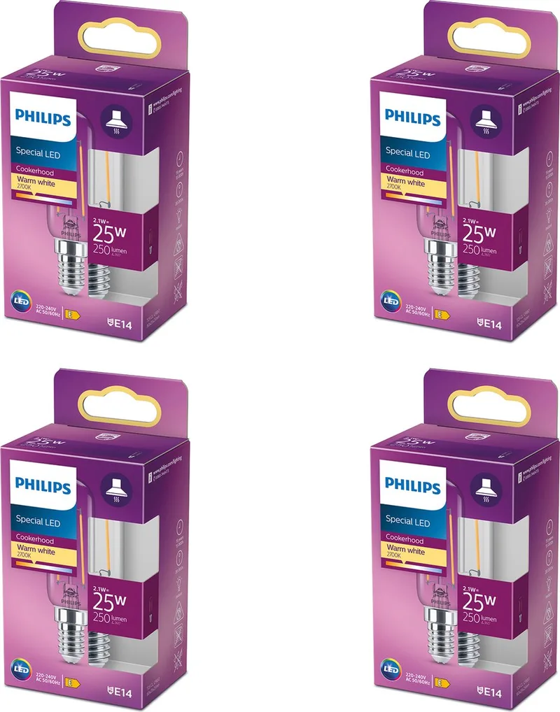 Voordeelverpakking - E14 - LED Afzuigkaplamp - Helder - 25W - Niet Dimbaar - Warmwit Licht - Set van 4 Stuks von Philips – Produktfoto