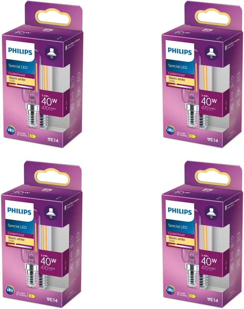 Voordeelverpakking - E14 - LED Afzuigkaplamp - Helder - 40W - Niet Dimbaar - Warmwit Licht - Set van 4 Stuks fra Philips – produktbillede