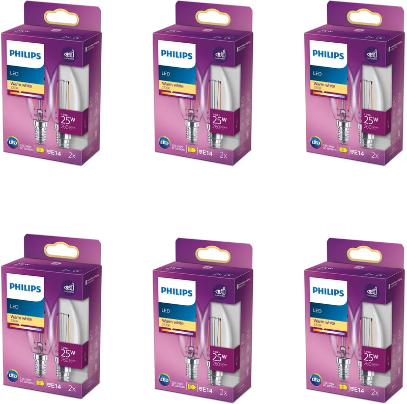 Voordeelverpakking - E14 - LED Kaarslamp - Helder - 25W - Niet Dimbaar - Warmwit Licht - Set van 12 Stuks von Philips – Produktfoto