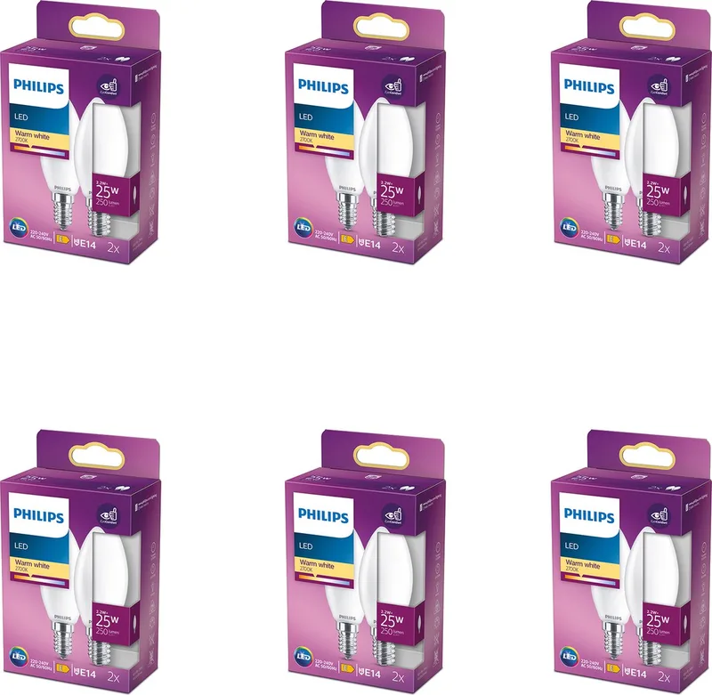 Voordeelverpakking - E14 - LED Kaarslamp - Mat - 25W - Niet Dimbaar - Warmwit Licht - Set van 12 Stuks von Philips – Produktfoto