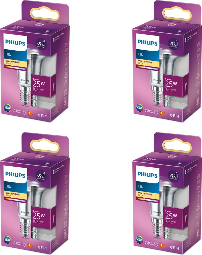 Voordeelverpakking - E14 - LED Reflectorlamp - 25W - Niet Dimbaar - Warmwit Licht - Set van 4 Stuks fra Philips – produktbillede