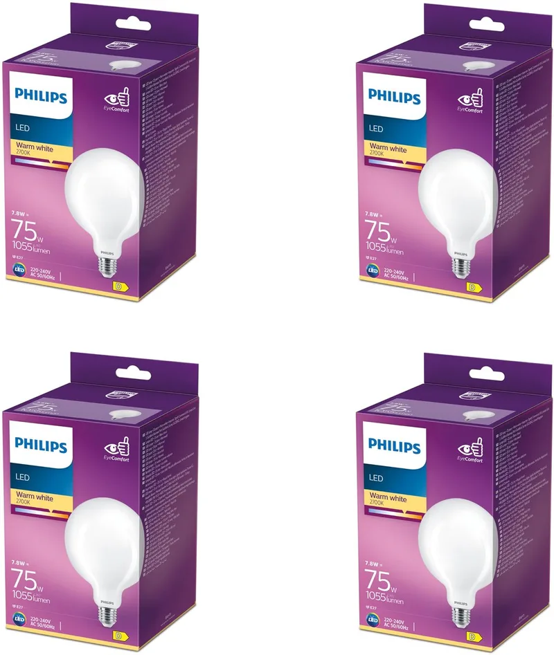 Voordeelverpakking - E27 - LED Globelamp - Mat - 75W - Niet Dimbaar - Warmwit Licht - Set van 4 Stuks fra Philips – produktbillede