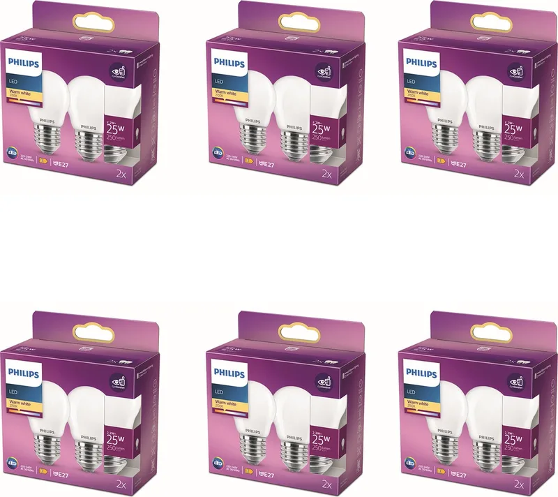 Voordeelverpakking - E27 - LED Kogellamp - Mat - 25W - Niet Dimbaar - Warmwit Licht - Set van 12 Stuks fra Philips – produktbillede