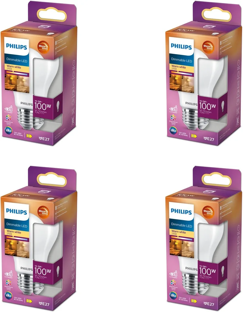 Voordeelverpakking - E27 - LED Standaard lamp - Mat - 100W - Dimbaar - Warmwit Licht - Set van 4 Stuks fra Philips – produktbillede