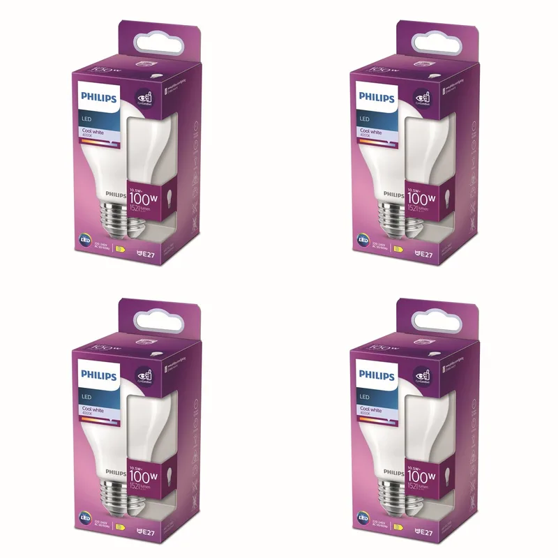 Voordeelverpakking - E27 - LED Standaard lamp - Mat - 100W - Niet Dimbaar - Koelwit Licht - Set van 4 Stuks fra Philips – produktbillede
