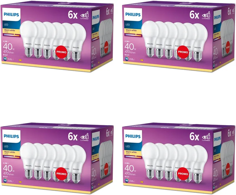 Voordeelverpakking - E27 - LED Standaard lamp - Mat - 40W - Niet Dimbaar - Warmwit Licht - Set van 24 Stuks von Philips – Produktfoto