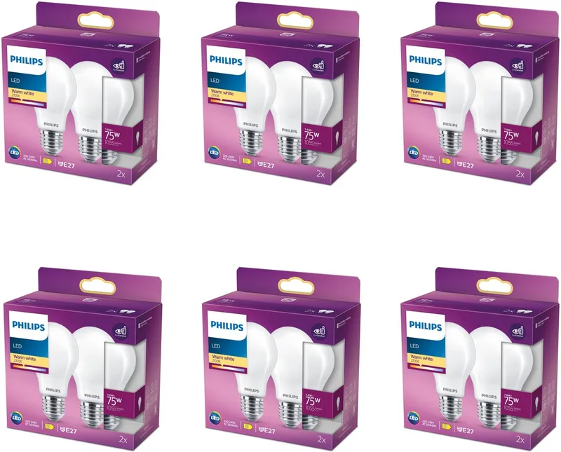 Voordeelverpakking - E27 - LED Standaard lamp - Mat - 75W - Niet Dimbaar - Warmwit Licht - Set van 12 Stuks fra Philips – produktbillede