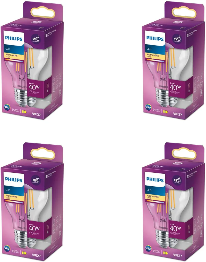 Voordeelverpakking - E27 - LED Standaardlamp - Helder - 40W - Niet Dimbaar - Koelwit Licht - Set van 4 Stuks von Philips – Produktfoto
