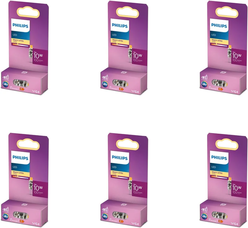 Voordeelverpakking - G4 - LED Capsulelamp - 12V - 10W - Niet Dimbaar - Warmwit Licht - Set van 6 Stuks van Philips – productfoto
