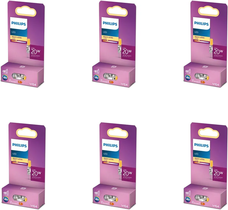 Voordeelverpakking - G4 - LED Capsulelamp - 12V - 20W - Niet Dimbaar - Warmwit Licht - Set van 6 Stuks de Philips – photo produit
