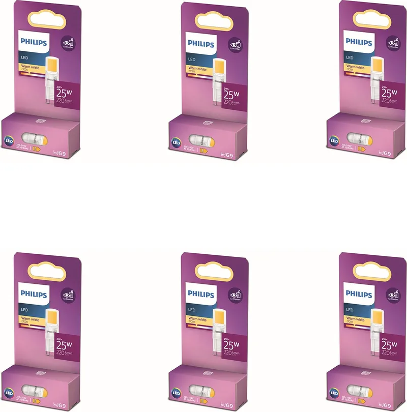 Voordeelverpakking - G9 - LED Capsulelamp - 25W - Niet Dimbaar - Warmwit Licht - Set van 6 Stuks de Philips – photo produit