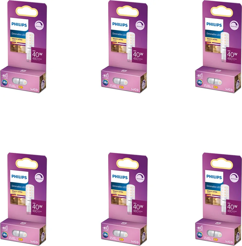 Voordeelverpakking - G9 - LED Capsulelamp - 40W - Dimbaar - Warmwit Licht - Set van 6 Stuks de Philips – photo produit