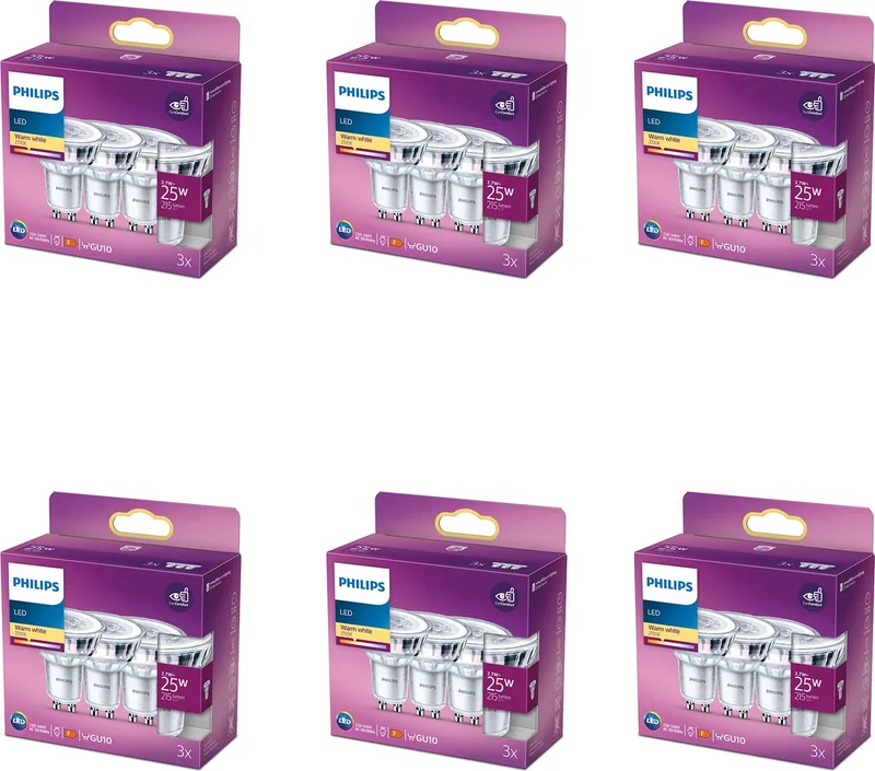 Voordeelverpakking - GU10 - LED Spotlamp - 25W - Niet Dimbaar - Warmwit Licht - Set van 18 Stuks by Philips – product photo