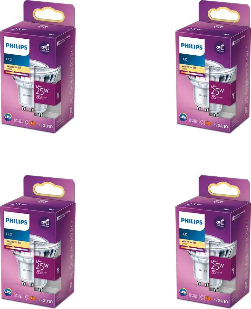 Voordeelverpakking - GU10 - LED Spotlamp - 25W - Niet Dimbaar - Warmwit Licht - Set van 4 Stuks fra Philips – produktbillede