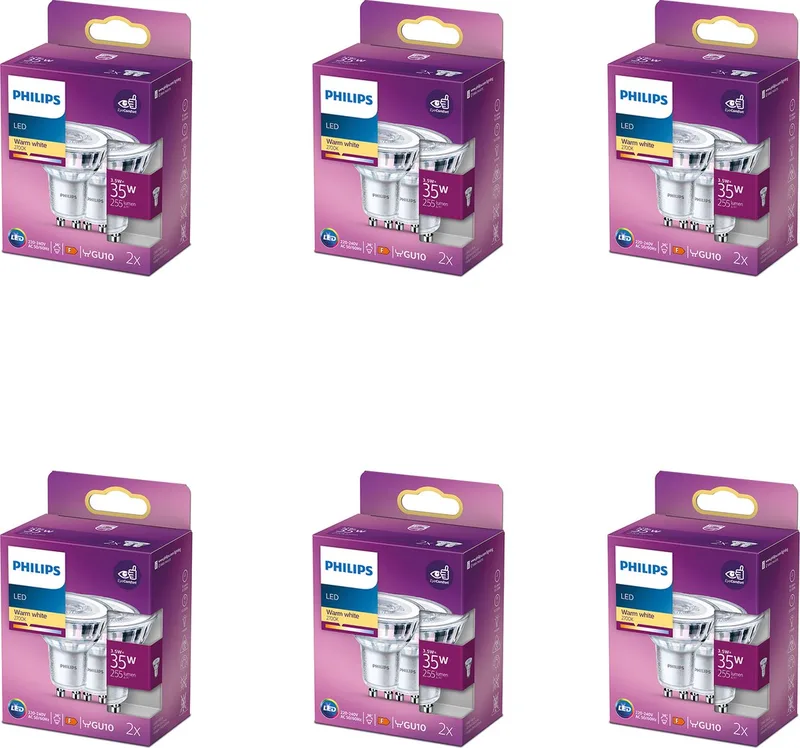 Voordeelverpakking - GU10 - LED Spotlamp - 35W - Niet Dimbaar - Warmwit Licht - Set van 12 Stuks fra Philips – produktbillede