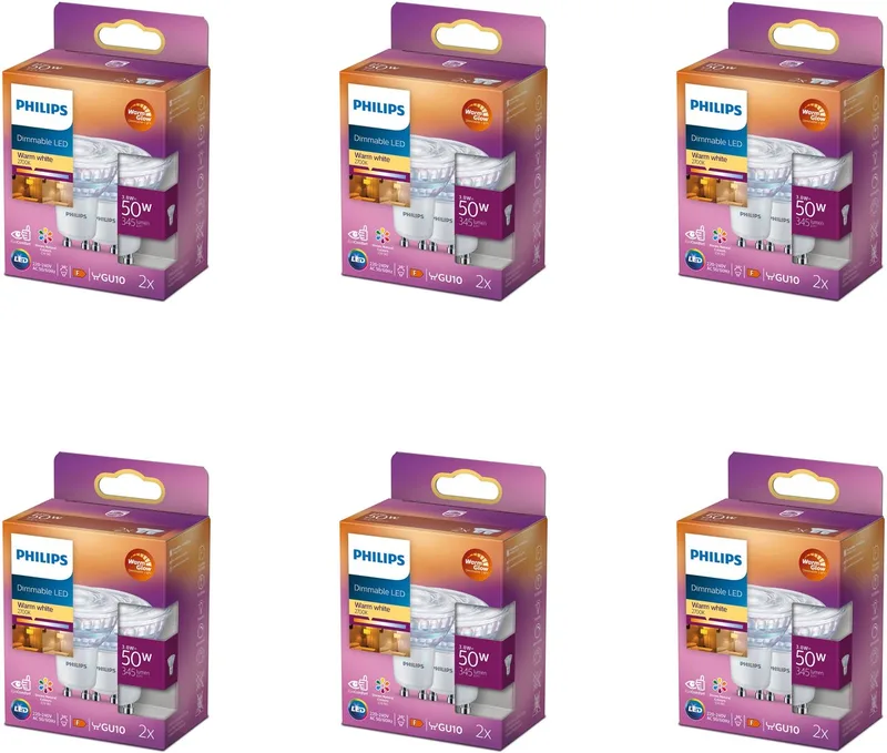 Voordeelverpakking - GU10 - LED Spotlamp - 50W - Dimbaar - Warmwit Licht - Set van 12 Stuks fra Philips – produktbillede