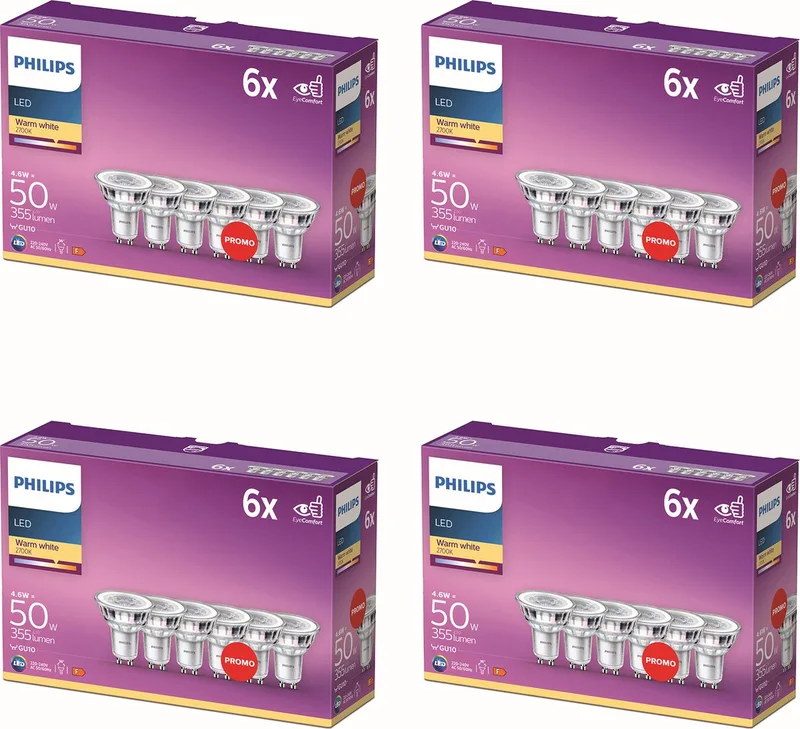 Voordeelverpakking - GU10 - LED Spotlamp - 50W - Niet Dimbaar - Warmwit Licht - Set van 24 Stuks fra Philips – produktbillede