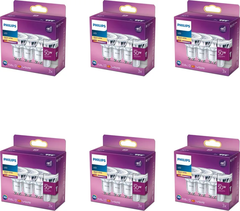 Voordeelverpakking - GU10 - LED Spotlamp - 50W - Niet Dimbaar - Warmwit Licht - Set van 18 Stuks fra Philips – produktbillede