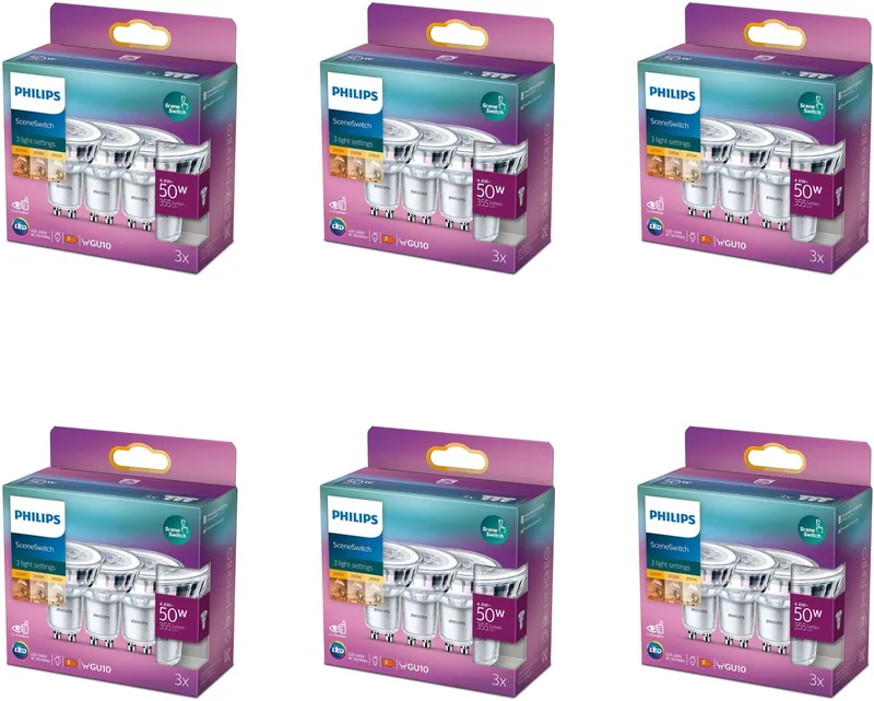 Voordeelverpakking - GU10 - SceneSwitch - LED Spotlamp - 50W - Warmwit Licht - Set van 18 Stuks de Philips – photo produit