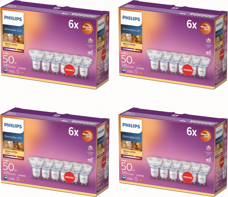 Voordeelverpakking - GU10 - WarmGlow LED Spotlamp - 50W - Dimbaar - Warmwit Licht - Set van 24 Stuks von Philips – Produktfoto