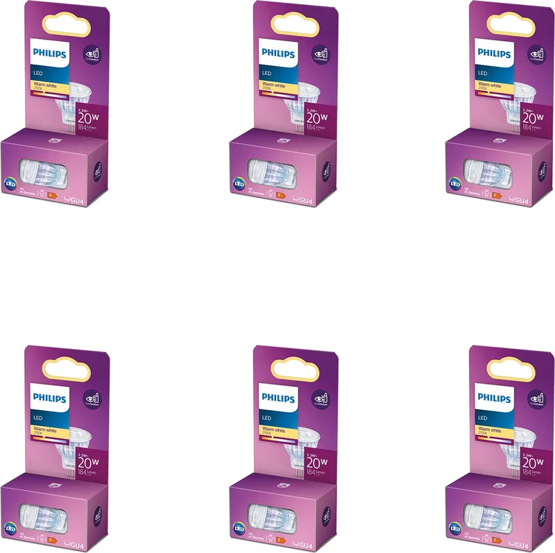 Voordeelverpakking - GU4 - LED Spotlamp (MR11) - 12V - 20W - Niet Dimbaar - Warmwit Licht - Set van 6 Stuks fra Philips – produktbillede