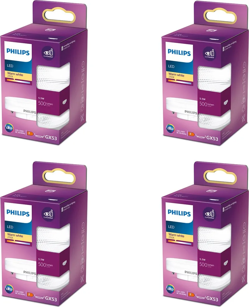 Voordeelverpakking - GX53 - LED Spotlamp - 40W - Niet Dimbaar - Warmwit Licht - Set van 4 Stuks de Philips – photo produit