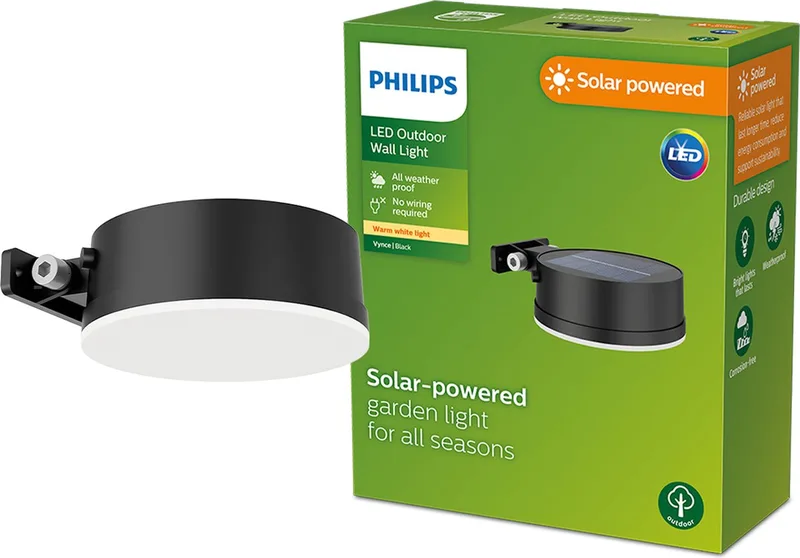 Rund Solcelledrevet Væglampe Ip44 2700k 1.5w 200 Lumens fra Philips i Hvid – produktbillede