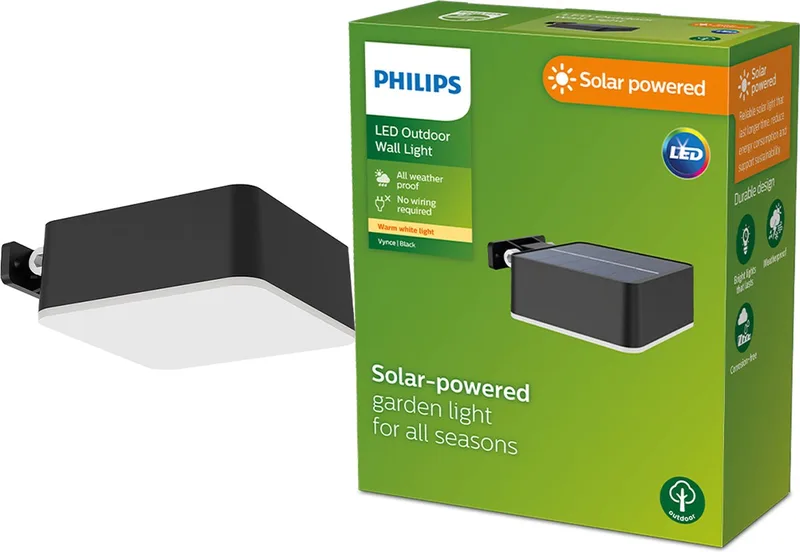 Applique Murale Solaire Carrée Ip44 2700k 1.5w 200 Lumens de Philips en Noir – photo produit