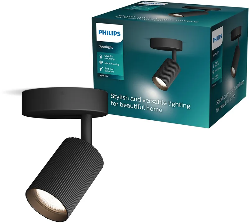 Wyatt surface-mounted spotlight, LED GU10 fitting, adjustable, 1 light point, ClickFix by Philips in Black – product photo