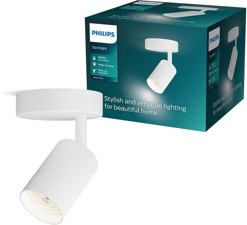 Wyatt surface-mounted spotlight, LED GU10 fitting, adjustable, 1 light point, ClickFix by Philips in White – product photo