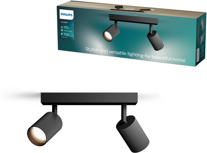 Wyatt Opbouwspot - LED GU10 fitting - Richtbaar - 2 lichtpunten - ClickFix van Philips in Zwart – productfoto