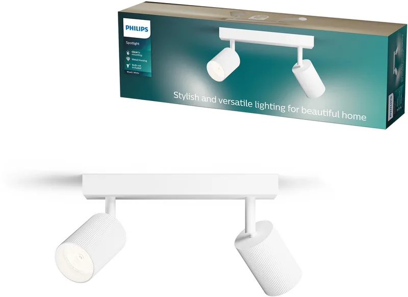 Wyatt Opbouwspot - LED GU10 fitting - Richtbaar - 2 lichtpunten - ClickFix by Philips in White – product photo