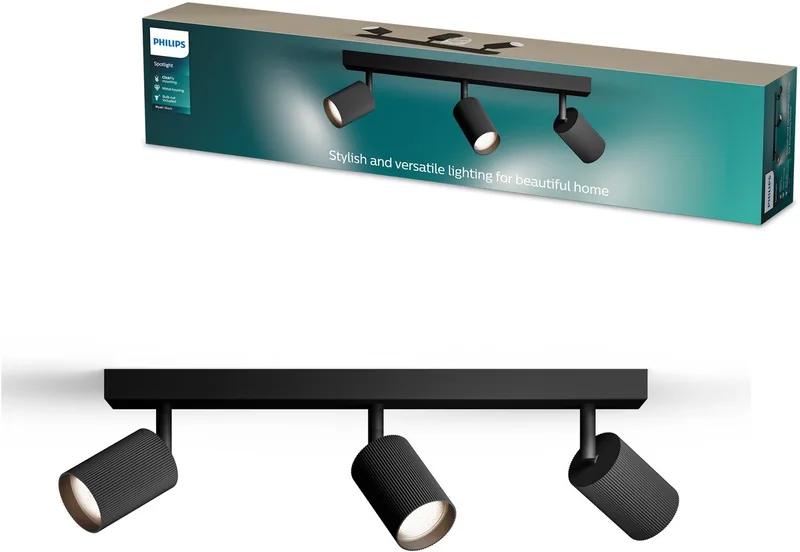 Wyatt Opbouwspot - LED GU10 fitting - Richtbaar - 3 lichtpunten - ClickFix de Philips en Noir – photo produit