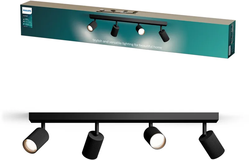 Wyatt Opbouwspot - LED GU10 fitting - Richtbaar - 4 lichtpunten - ClickFix de Philips en Noir – photo produit