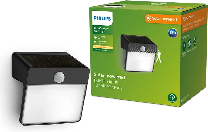 LED-solcellelampe til vægmontering Yarixa, bevægelsessensor fra Philips i Sort – produktbillede