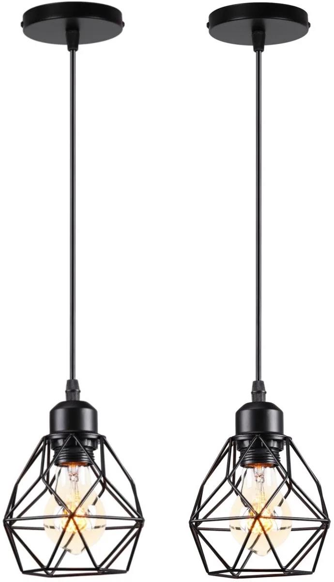 2 Stuks Hanglamp Industriële E27 Plafondlamp voor Binnen Slaapkamer Kroonluchter Retro von Reality in Schwarz – Produktfoto