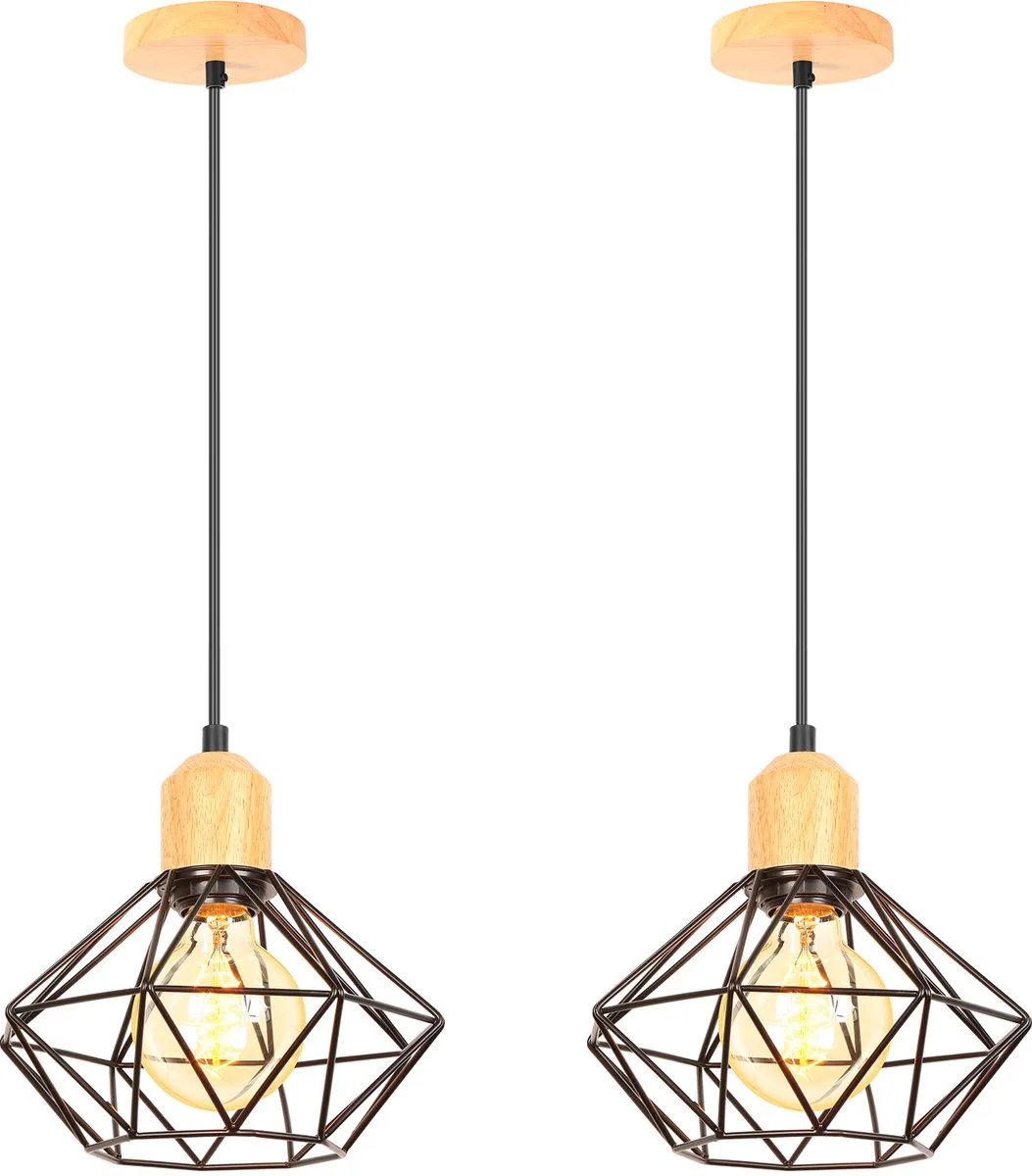 2 Stuks Hanglamp Industriële Slaapkamer E27 Kroonluchter Vintage Plafondlamp voor Woonkamer de Reality en Noir – photo produit