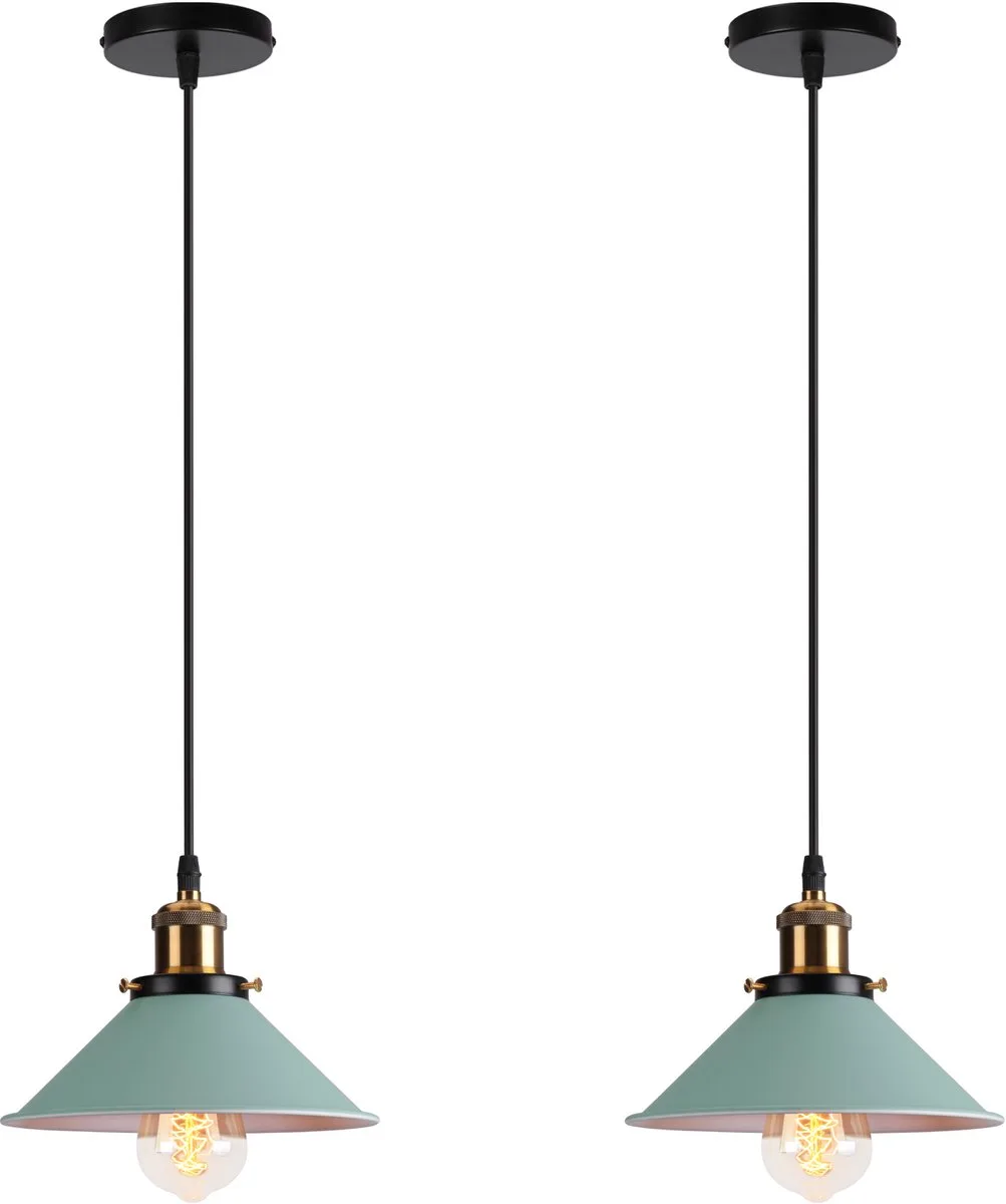 2 Stuks Hanglamp Modern Kroonluchter Industriële E27 Plafondlamp voor Keuken Slaapkamer Woonkamer de Reality en Vert – photo produit