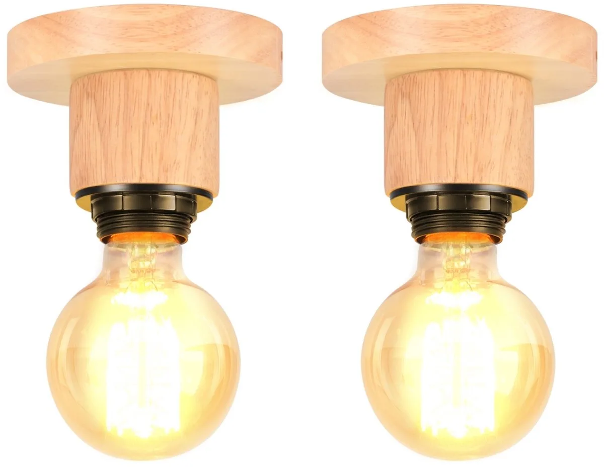 2 Stuks Industriële Plafondlamp Woonkamer Lamp E27-Fitting voor Slaapkamer Keuken Hal de Reality en Hout – photo produit