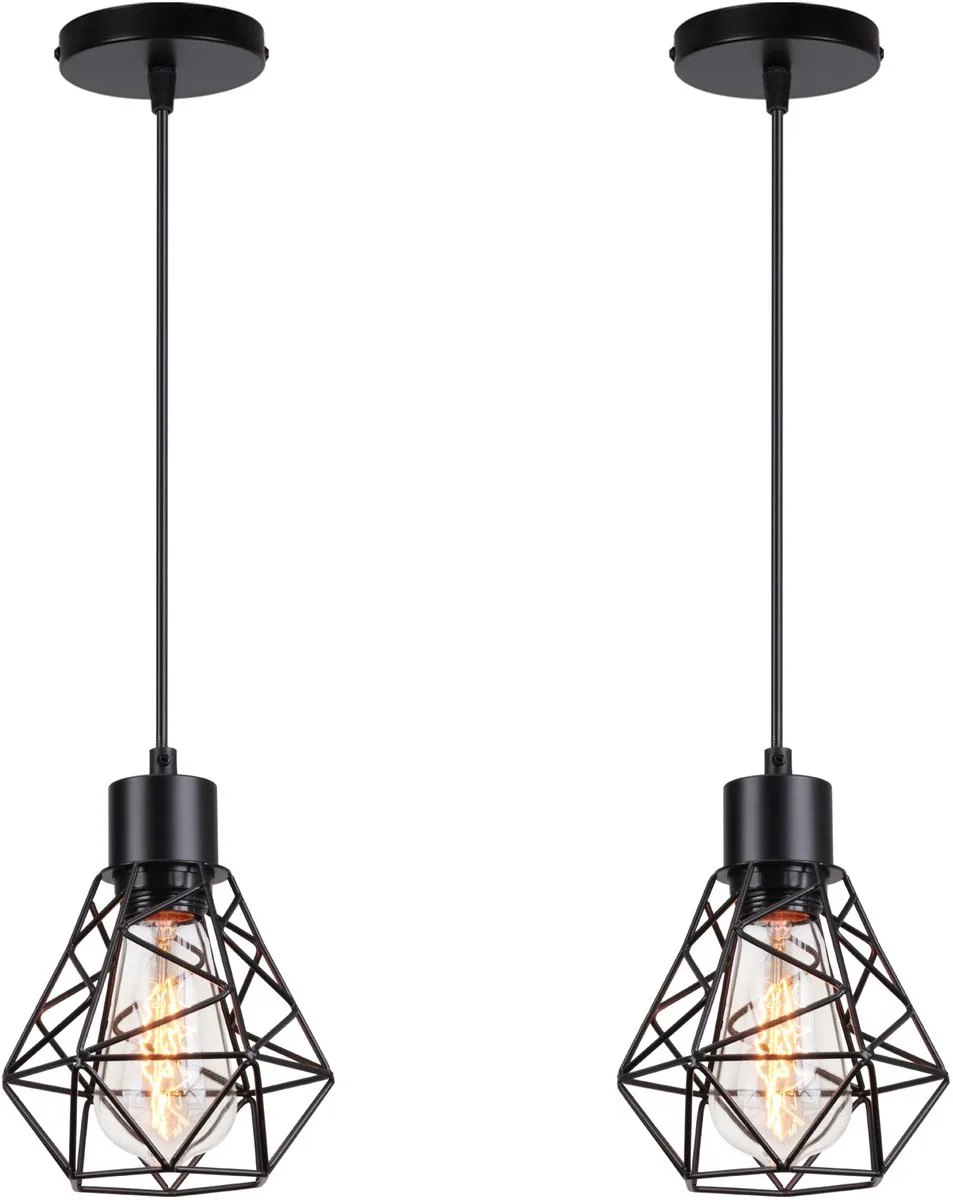2 Stuks Retro Hanglamp Industriële E27 Kroonluchter Plafondlamp voor Slaapkamer Woonkamer de Reality en Noir – photo produit