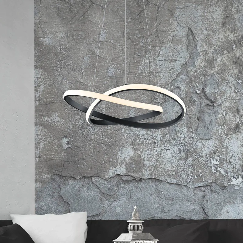 Course LED hanglamp, zwart, 3.000 K, Ø 60 cm, metaal fra Reality i Sort, Opaal – produktbillede