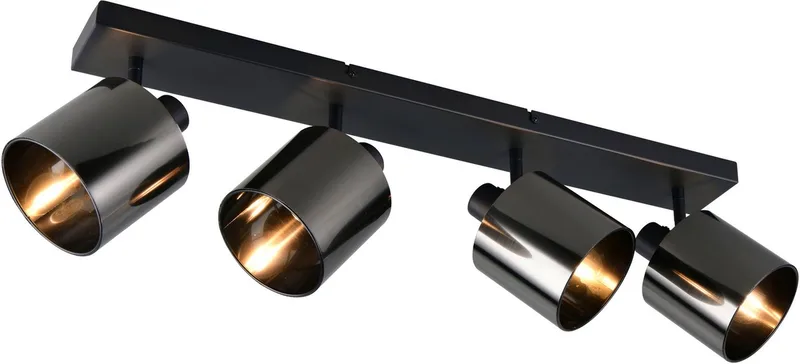Deckenstrahler JASON, Deckenspot Wohnzimmerlampe exkl 4x E14 max 10W, Deckenlampe, Leuchtmittel wechselbar, warmweiß - kaltweiß, 4 verstellbare Strahler, Metall schwarz, Lampenschirm rauchgrau från Reality i Grå, Svart – produktbild