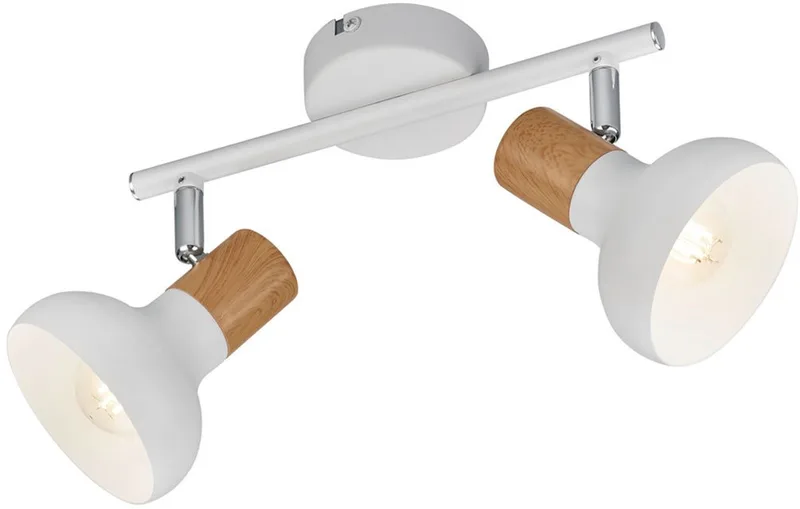 Deckenstrahler LATIKA, Strahler 2-flammig, exkl 2x E14 max 10W, Deckenspot Wandspot, Leuchtmittel wechselbar, warmweiß - kaltweiß, schwenkbarer Strahler, Metall und Holzoptik Lackierung, Spot Licht fra Reality i Hvid – produktbillede