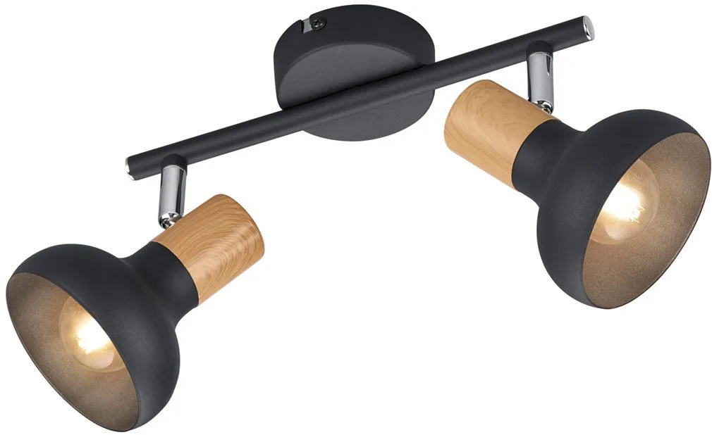 Deckenstrahler LATIKA, Strahler 2-flammig, exkl 2x E14 max 10W, Deckenspot Wandspot, Leuchtmittel wechselbar, warmweiß - kaltweiß, schwenkbarer Strahler, Metall und Holzoptik Lackierung, Spot Licht fra Reality i Sort – produktbillede