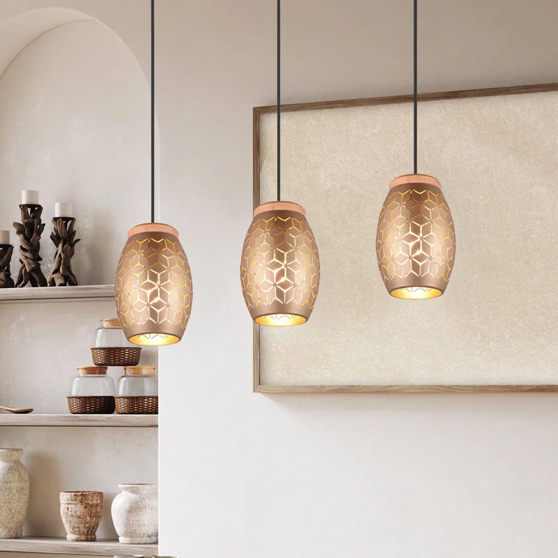 Hanglamp Bidar, lengte 71 cm, 3-lamps, metaal von Reality in Koffiebruin – Produktfoto