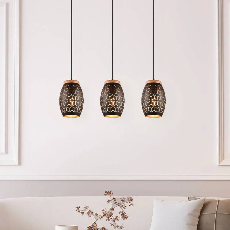 Hanglamp Bidar, lengte 71 cm, 3-lamps, metaal från Reality i Zwart-goud – produktbild