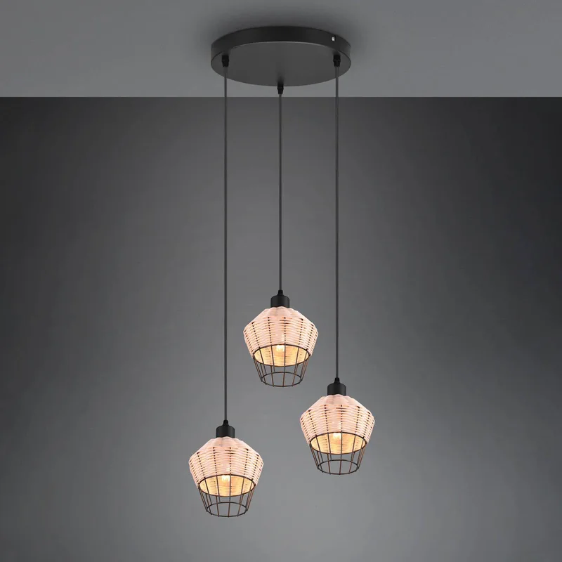 Vide-Hängelampe Borka Rattan Trio - R31263336 von Reality in Schwarz, Licht hout – Produktfoto